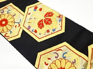 リサイクル　亀甲に菊唐草・花々模様織出し袋帯